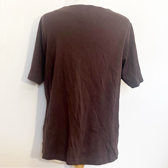 Quacker Factory Brown 100% Cotton Knit Blingy V-Neck Short Sleeve Top 1X - Picture 5 of 7